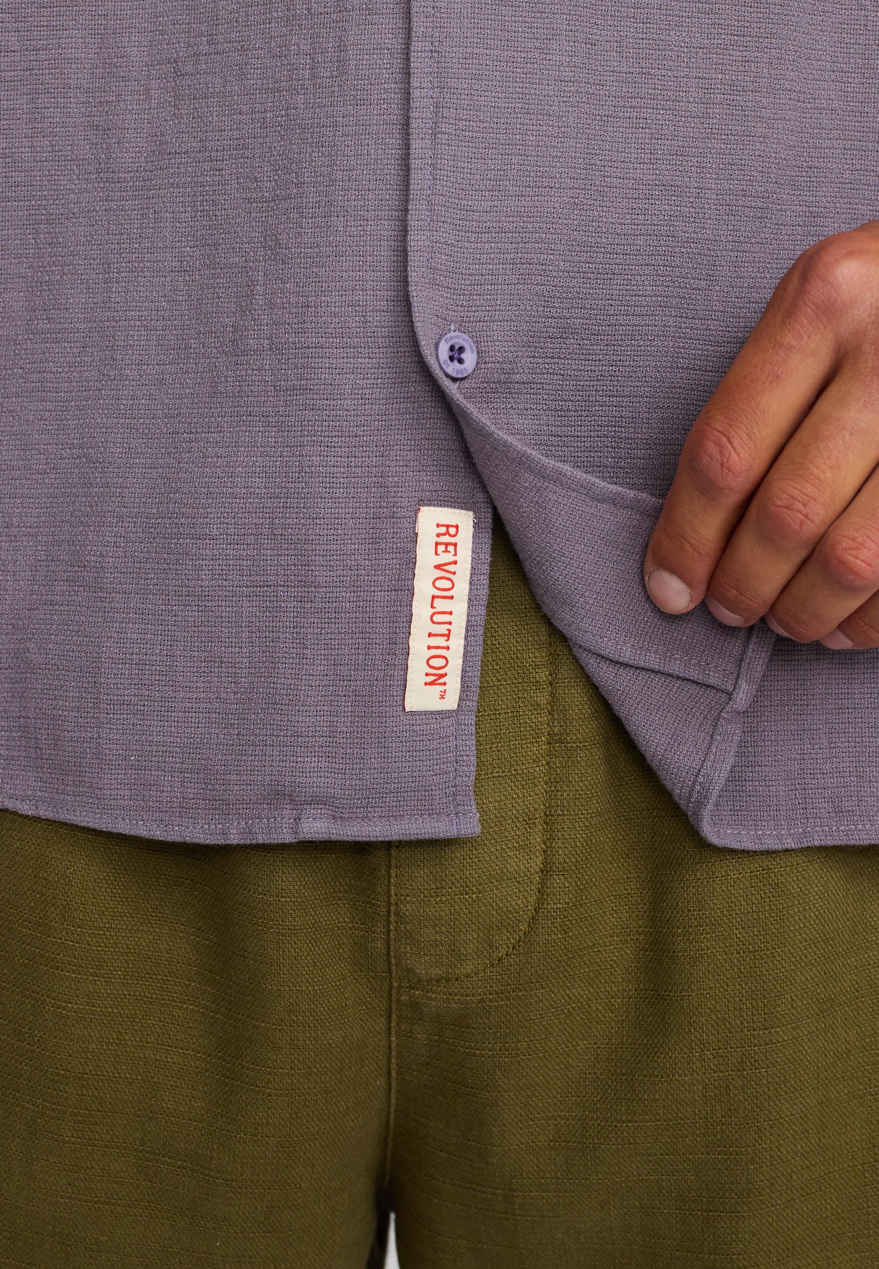 Revolution Darkpurple Kurzarm Cuban Shirt Hemd Herren dunkellila